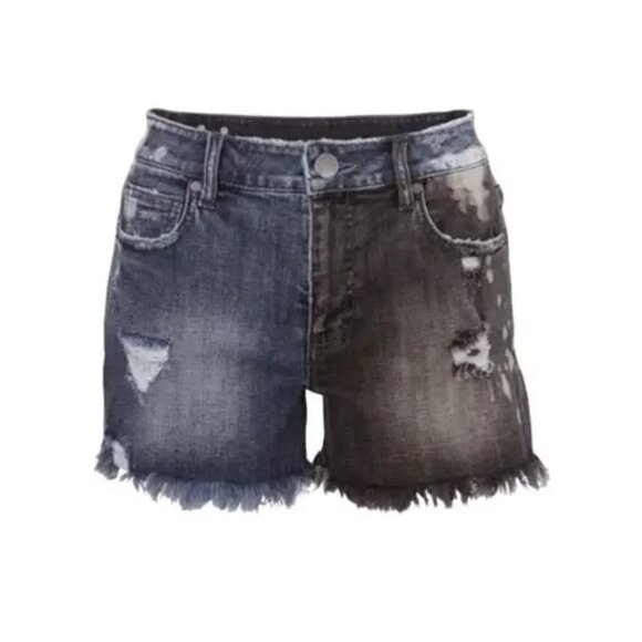NWT CAbi Park Colorblock Denim Shorts Distressed Frayed Hems Stretch - Picture 2 of 8